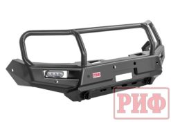 Бампер РИФ силовой передний Mitsubishi Pajero Sport 2015+  L200 2015- с доп. фарами (арт. B0205), защитной дугой, защитой бачка омывателя, под парктроник